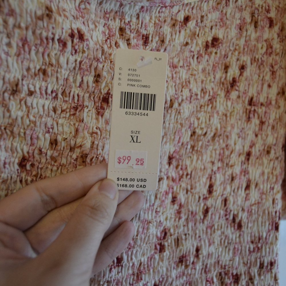 Anthropologie Another Love Pink Smocked Short Statement Sleeve Knee Length Dress - Picture 12 of 12